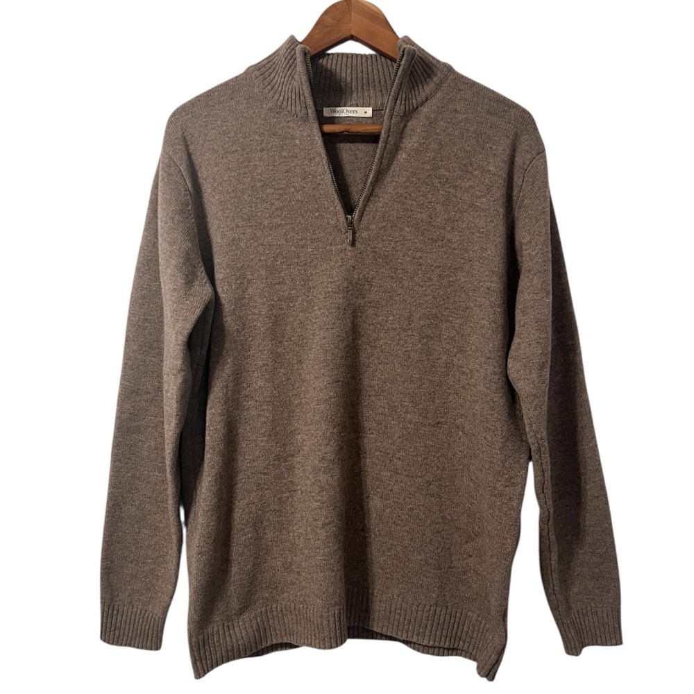 Woolovers Men's Lambswool Tan Quarter Zip Sweater Classic Preppy Casual Size M